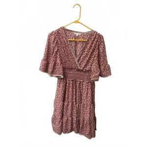 Max Studio Pink & Red Strawberry Patterned Knee Length Smocked Dress (S)